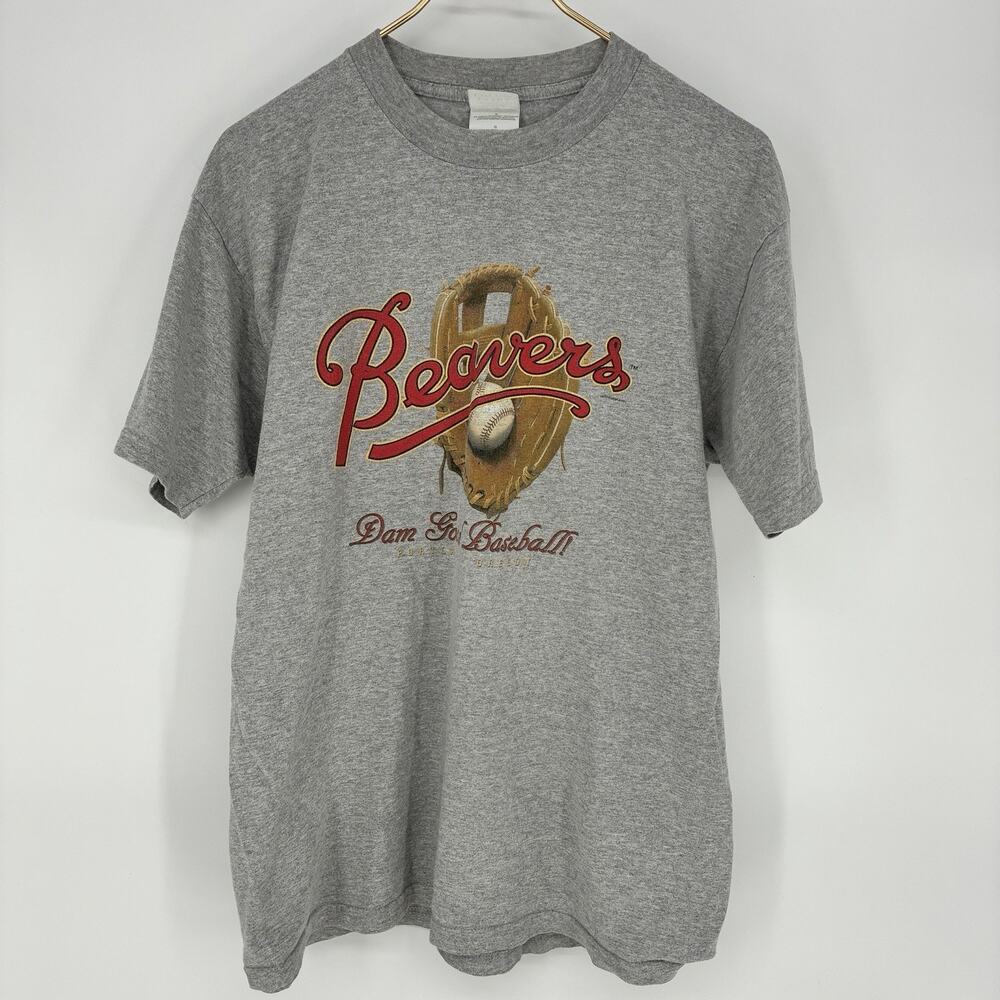 Vintage Portland Beavers Dam Good Baseball T Shirt Gray Gildan Men's Large L